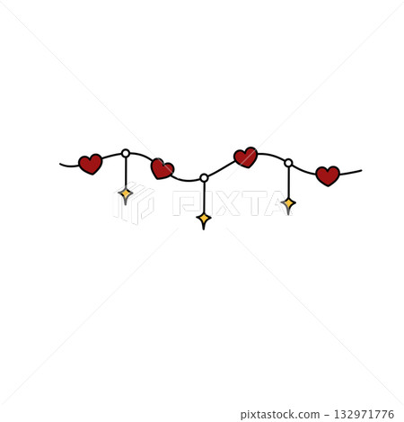 A red string of hearts is hanging from the ceiling A red string of hearts is hanging from the ceiling 132971776