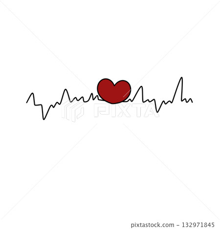 A heart is drawn on a white background with a red line that is curved and wavy A heart is drawn on a white background with a red line that is curved and wavy 132971845