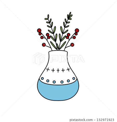 A blue vase with white trim and a red flower in it A blue vase with white trim and a red flower in it 132971923