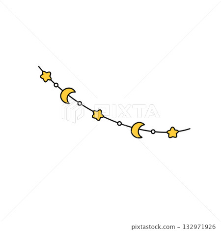 A yellow string with stars and crescent moons 132971926