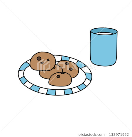 A plate of cookies and a cup of milk A plate of cookies and a cup of milk 132971932