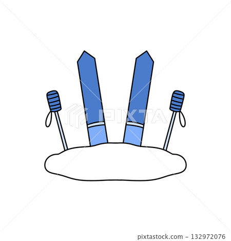 A pair of skis with ski poles on the ground A pair of skis with ski poles on the ground 132972076