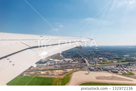 View from the airplane window during takeoff at Sheremetyevo airport at summer 132972136