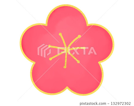 Illustration of red plum blossoms, gold-framed simple and cute New Year's decoration material 132972302