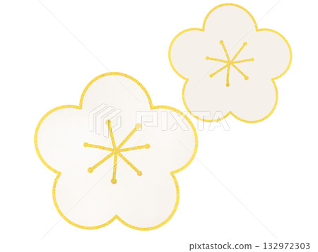 白色梅花插畫,金色邊框,簡單可愛的新年裝飾材料 白色梅花插畫,金色邊框,簡單可愛的新年裝飾材料 132972303