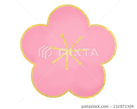 粉紅色梅花插畫，金色邊框，簡單可愛的新年裝飾材料 132972304