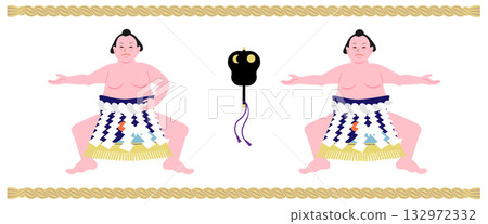 Vector illustration of a set of Yokozuna's ring-entering dances, Unryu style and Shiranui style 132972332