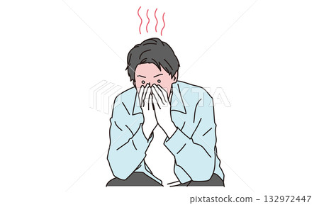 Illustration material of a man with a red face and embarrassment Illustration material of a man with a red face and embarrassment 132972447