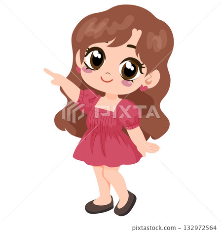 pretty little woman chibi pointing finger 132972564