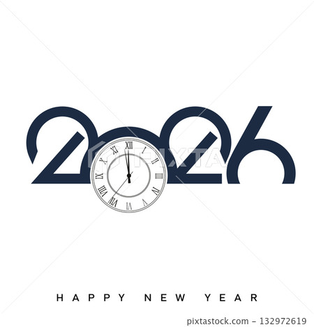 Elegant Happy New Year 2026 with classic countdown clock. Vector 132972619