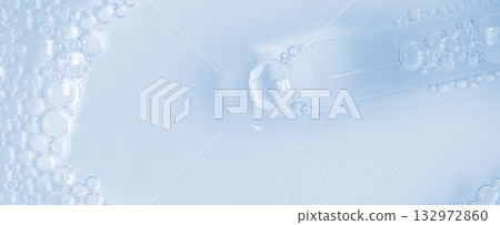 Bubbles of body gel or soap foam or shaving gel. Closeup. Copy space 132972860