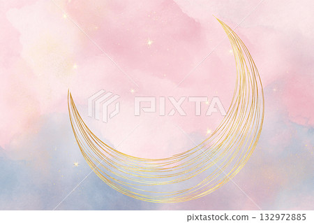 水彩粉彩背景，金色新月 132972885