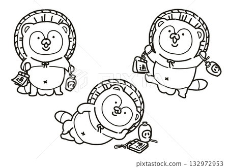 狸貓擺件和可愛狸貓插畫線稿套裝 狸貓擺件和可愛狸貓插畫線稿套裝 132972953