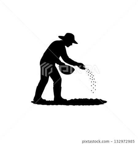 farmer sowing seeds in soil silhouette isolated on white background farmer sowing seeds in soil silhouette isolated on white background 132972985