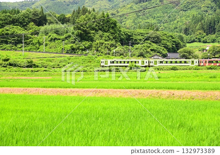 從路邊站「遠之風之丘」附近的稻田裡看到的釜石線 從路邊站「遠之風之丘」附近的稻田裡看到的釜石線 132973389