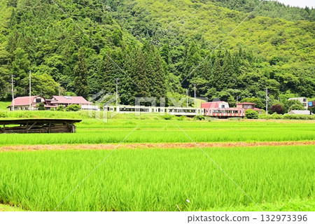 The Kamaishi Line as seen from the rice paddies near the roadside station Tono Kaze no Oka The Kamaishi Line as seen from the rice paddies near the roadside station Tono Kaze no Oka 132973396