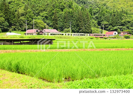 The Kamaishi Line as seen from the rice paddies near the roadside station Tono Kaze no Oka The Kamaishi Line as seen from the rice paddies near the roadside station Tono Kaze no Oka 132973400