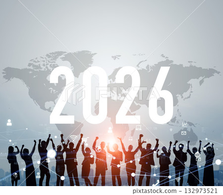 商界人士和一家跨國公司握手。 2026新年畫面。商務新年賀卡素材。 132973521