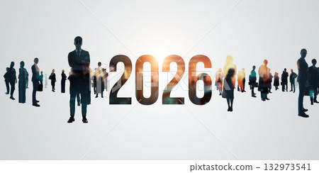 Multinational People and Technology Business New Year 2026 Image Reiwa 8 New Year's Card Material 132973541
