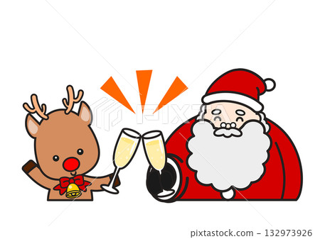 Reindeer and Santa Claus toasting 132973926