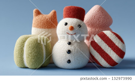 A collection of cute fuzzy holiday pet toys A collection of cute fuzzy holiday pet toys 132973990