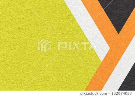 Abstract green textured paper background with white, orange, black geometric lines, copy space for graphic banner 132974093