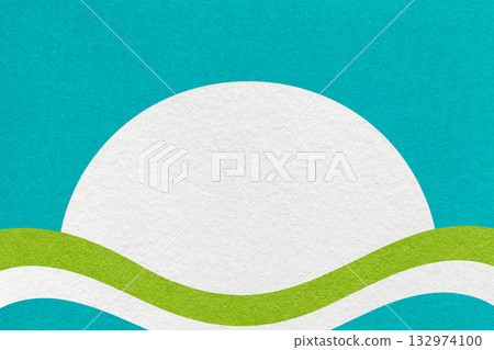 Turquoise textured paper background with white circle for copy space and green waves for banner, presentation Turquoise textured paper background with white circle for copy space and green waves for banner, presentation 132974100