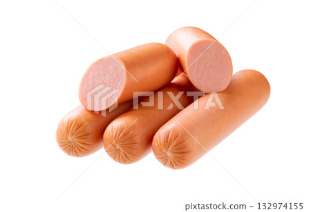 tasty boiled sausages isolated on white background. tasty boiled sausages isolated on white background. 132974155