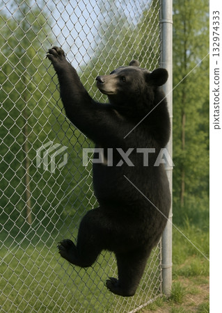 亞洲黑熊攀爬圍欄，動物損害控制，野生動物，熊害，熊控制 132974333