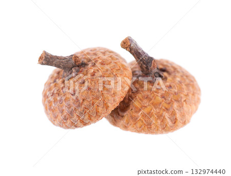 Acorn oak isolated on white background. Ripe brown acorn. Clipping path. 132974440