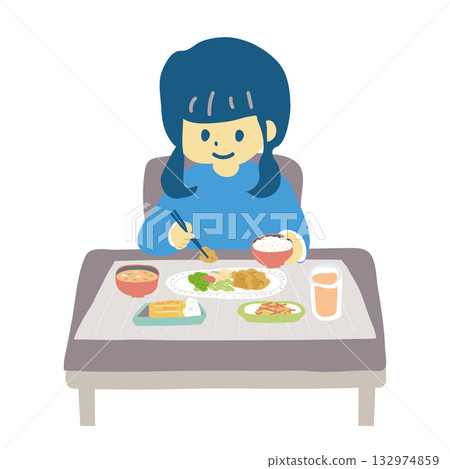 Girl eating heartily Girl eating heartily 132974859