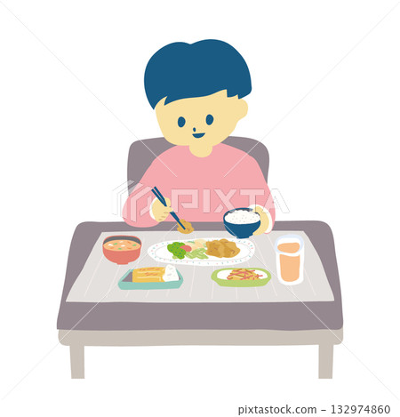 A boy eating heartily 132974860