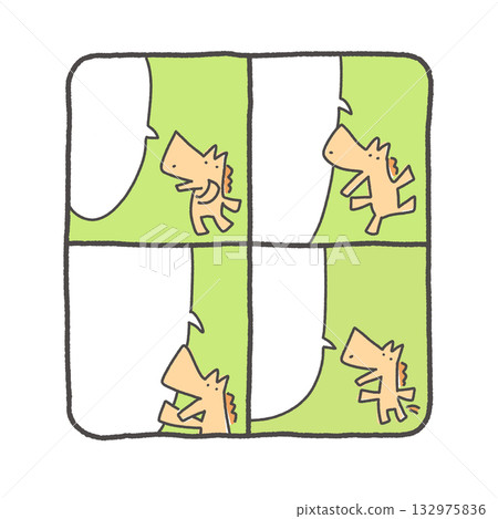Cute horse four-panel comic, speech bubble, frame, text space 132975836