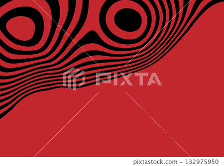 Illustration of dynamic black optical stripes on a bright red background creating a hypnotic visual effect. Eps 10 132975950