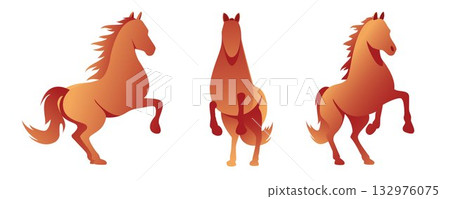 Horse. animal in various poses. postcard. lucky decorations for Lunar New Year design. modern art of horses. vector design. 132976075