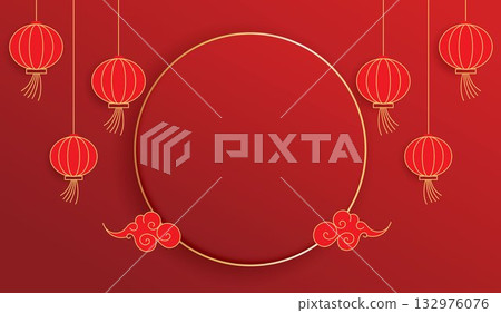 Happy Chinese new year. Chinese new year banner for show product. greeting card. china frame with lantern on red background. vector design. Happy Chinese new year. Chinese new year banner for show product. greeting card. china frame with lantern on red background. vector design. 132976076