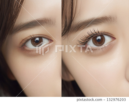 日本女性塗睫毛膏前後對比 132976203