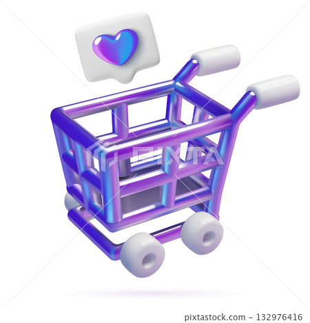 3d purple metallic shopping cart with heart icon 132976416