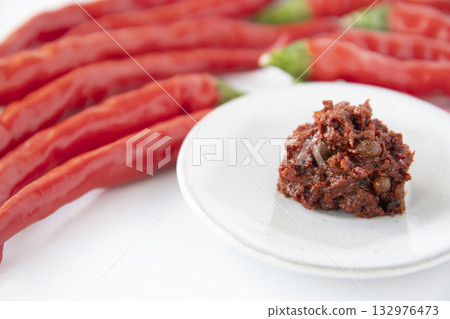 Red chili pepper and fresh shichimi 132976473