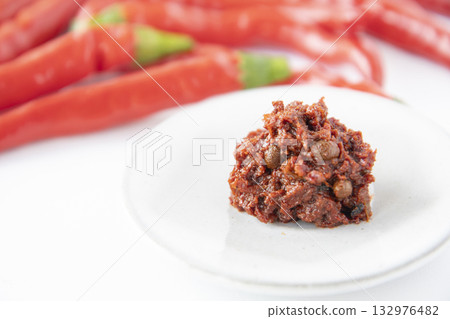 Red chili pepper and fresh shichimi Red chili pepper and fresh shichimi 132976482