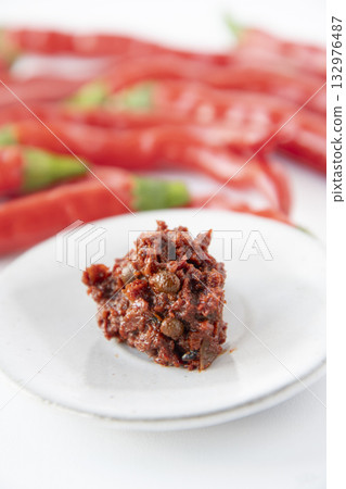 Red chili pepper and fresh shichimi 132976487