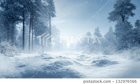 Soft snowfall in tranquil winter forest 132976566
