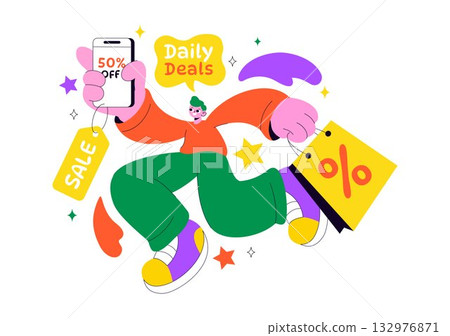 Daily Deals Vector Illustration Showcasing Various Shopping Items with Increasing Discounts, Ideal for Promotions, Sales, and E-Commerce Background Daily Deals Vector Illustration Showcasing Various Shopping Items with Increasing Discounts, Ideal for Promotions, Sales, and E-Commerce Background 132976871