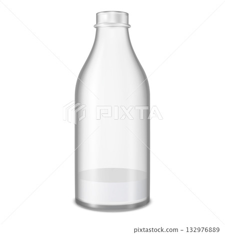 Realistic transparent plastic or glass bottle of milk, dairy liquid drink product package almost empty vector mock up Realistic transparent plastic or glass bottle of milk, dairy liquid drink product package almost empty vector mock up 132976889