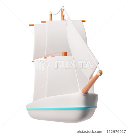 Sailboat 3D cartoon vector icon, travel sailing ship tourist vessel, cruise yacht with white sails, sea voyage transport Sailboat 3D cartoon vector icon, travel sailing ship tourist vessel, cruise yacht with white sails, sea voyage transport 132976917