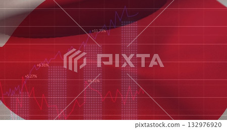 Image of data processing over flag of japan Image of data processing over flag of japan 132976920