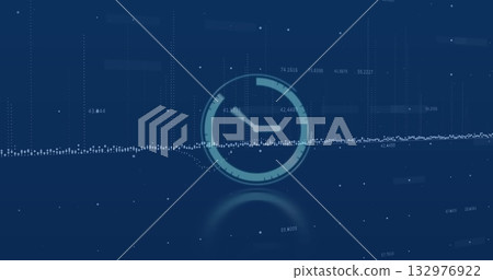 Displaying translucent clock icon overlaying dotted waveform on screen, with numeric labels 132976922