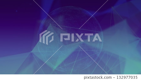 Rotating mesh sphere floating in digital space highlighting dotted network lines and glowing facets 132977035