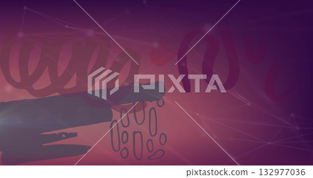 Displaying abstract purple red gradient filling frame, with freeform scribbles and network pattern Displaying abstract purple red gradient filling frame, with freeform scribbles and network pattern 132977036