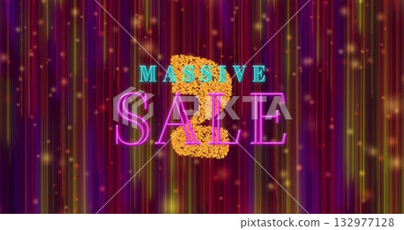 Displaying vibrant neon MASSIVE SALE text on digital banner, with glowing golden question mark 132977128